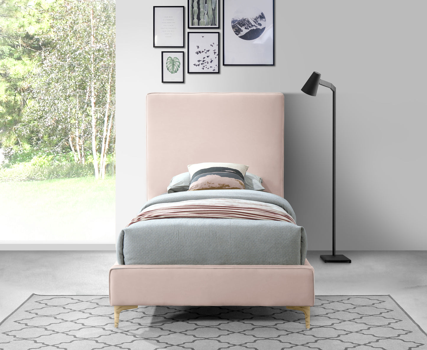 finley pink velvet twin bed t