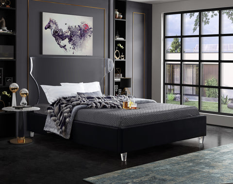 Orla Black Velvet Upholstered King Bed, 1 Piece
