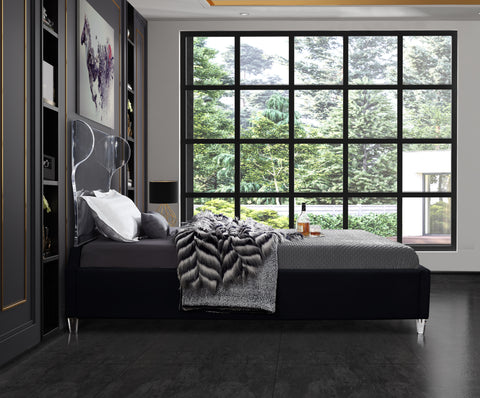 Orla Black Velvet Upholstered King Bed, 1 Piece