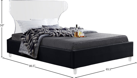 Orla Black Velvet Upholstered Queen Bed, 1 Piece