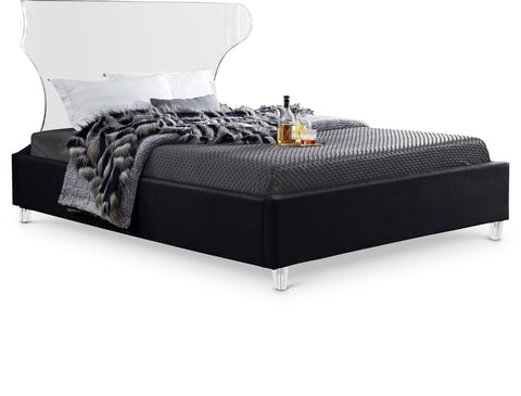Orla Black Velvet Upholstered Queen Bed, 1 Piece