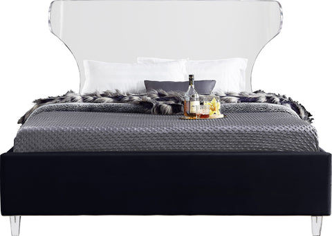 Orla Black Velvet Upholstered Queen Bed, 1 Piece