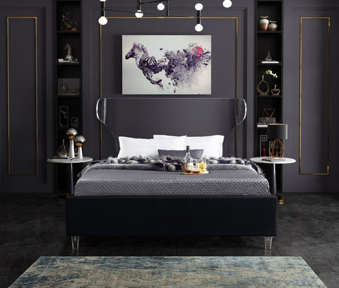 Orla Black Velvet Upholstered Queen Bed, 1 Piece
