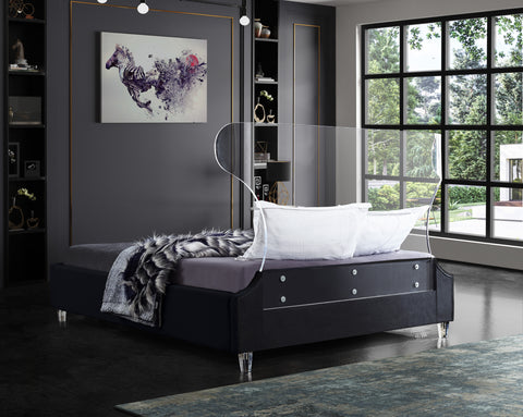 Orla Black Velvet Upholstered Queen Bed, 1 Piece