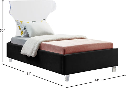 Orla Black Velvet Upholstered Twin Bed, 1 Piece