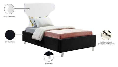 Orla Black Velvet Upholstered Twin Bed, 1 Piece