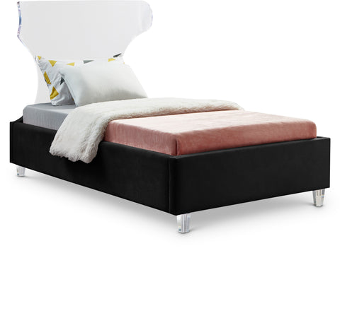 Orla Black Velvet Upholstered Twin Bed, 1 Piece