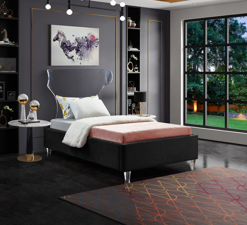 Orla Black Velvet Upholstered Twin Bed, 1 Piece