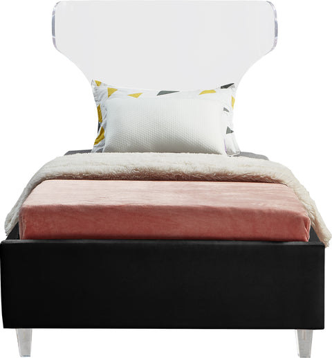 Orla Black Velvet Upholstered Twin Bed, 1 Piece