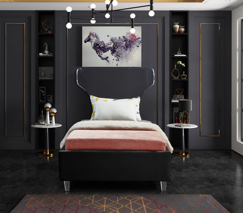 Orla Black Velvet Upholstered Twin Bed, 1 Piece