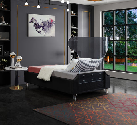Orla Black Velvet Upholstered Twin Bed, 1 Piece