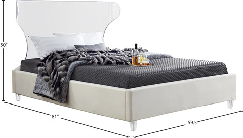Orla Cream Velvet Upholstered Full Bed, 1 Piece