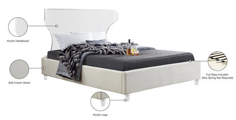 Orla Cream Velvet Upholstered Full Bed, 1 Piece