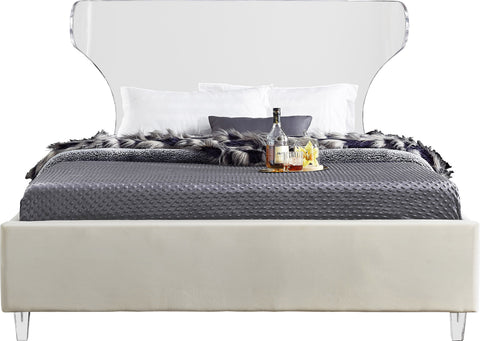 Orla Cream Velvet Upholstered Full Bed, 1 Piece