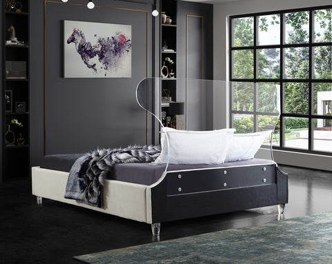 Orla Cream Velvet Upholstered Full Bed, 1 Piece