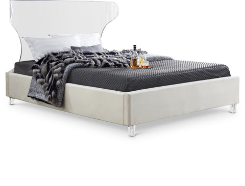 Orla Cream Velvet Upholstered King Bed, 1 Piece