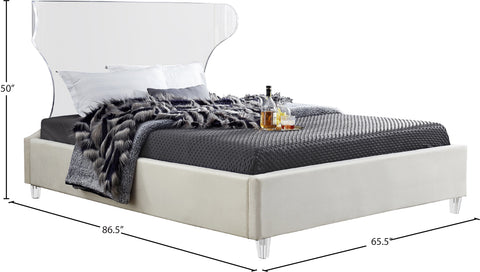 Orla Cream Velvet Upholstered Queen Bed, 1 Piece