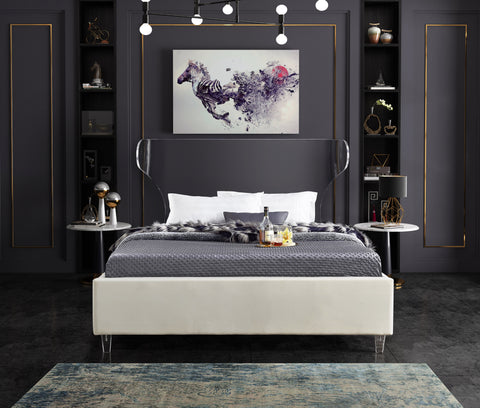 Orla Cream Velvet Upholstered Queen Bed, 1 Piece