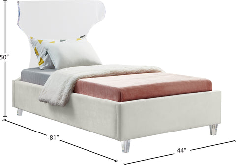 Orla Cream Velvet Upholstered Twin Bed, 1 Piece