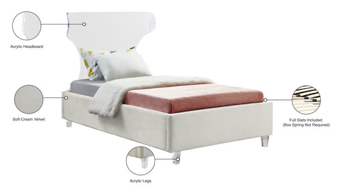 Orla Cream Velvet Upholstered Twin Bed, 1 Piece