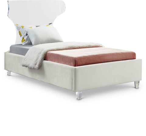 Orla Cream Velvet Upholstered Twin Bed, 1 Piece