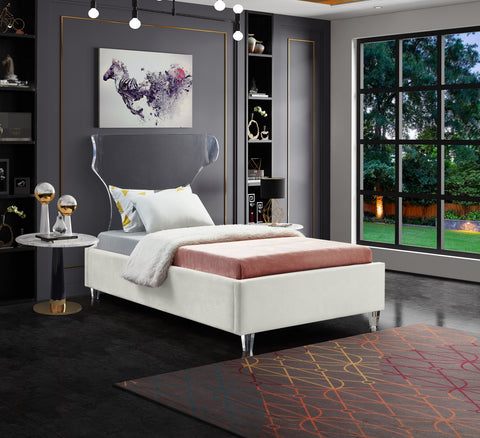 Orla Cream Velvet Upholstered Twin Bed, 1 Piece