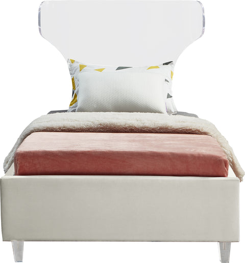 Orla Cream Velvet Upholstered Twin Bed, 1 Piece