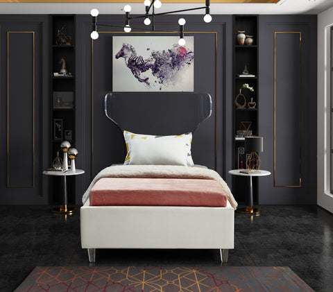 Orla Cream Velvet Upholstered Twin Bed, 1 Piece