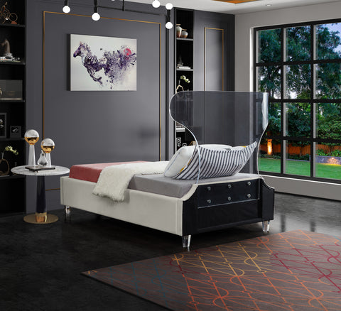 Orla Cream Velvet Upholstered Twin Bed, 1 Piece