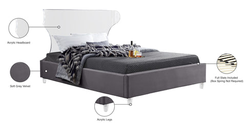 Orla Grey Velvet Upholstered Full Bed, 1 Piece