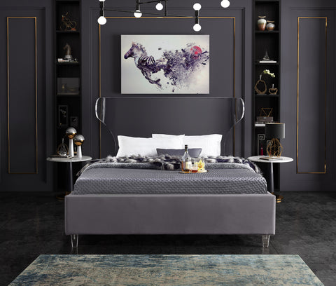 Orla Grey Velvet Upholstered Full Bed, 1 Piece