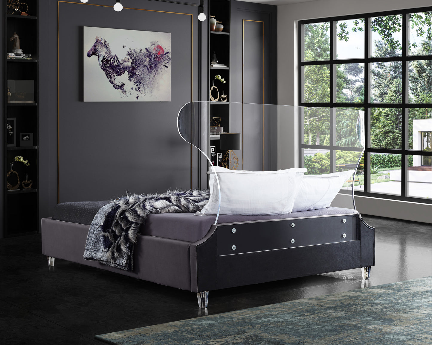 oxford grey velvet full bed f