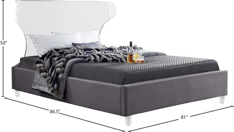 Orla Grey Velvet Upholstered King Bed, 1 Piece