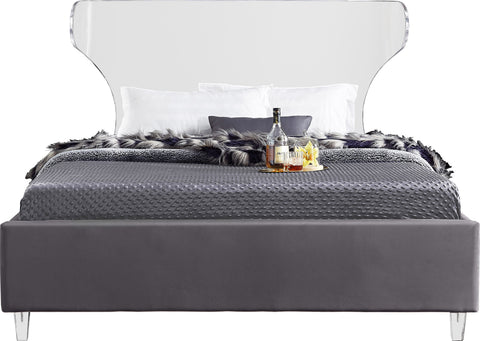 Orla Grey Velvet Upholstered King Bed, 1 Piece