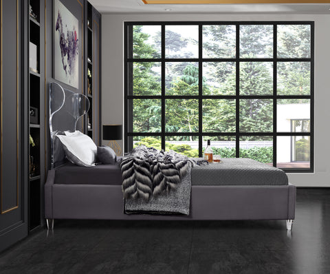 Orla Grey Velvet Upholstered King Bed, 1 Piece