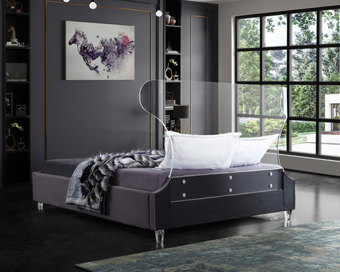 Orla Grey Velvet Upholstered King Bed, 1 Piece