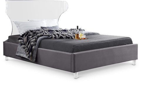 Orla Grey Velvet Upholstered Queen Bed, 1 Piece