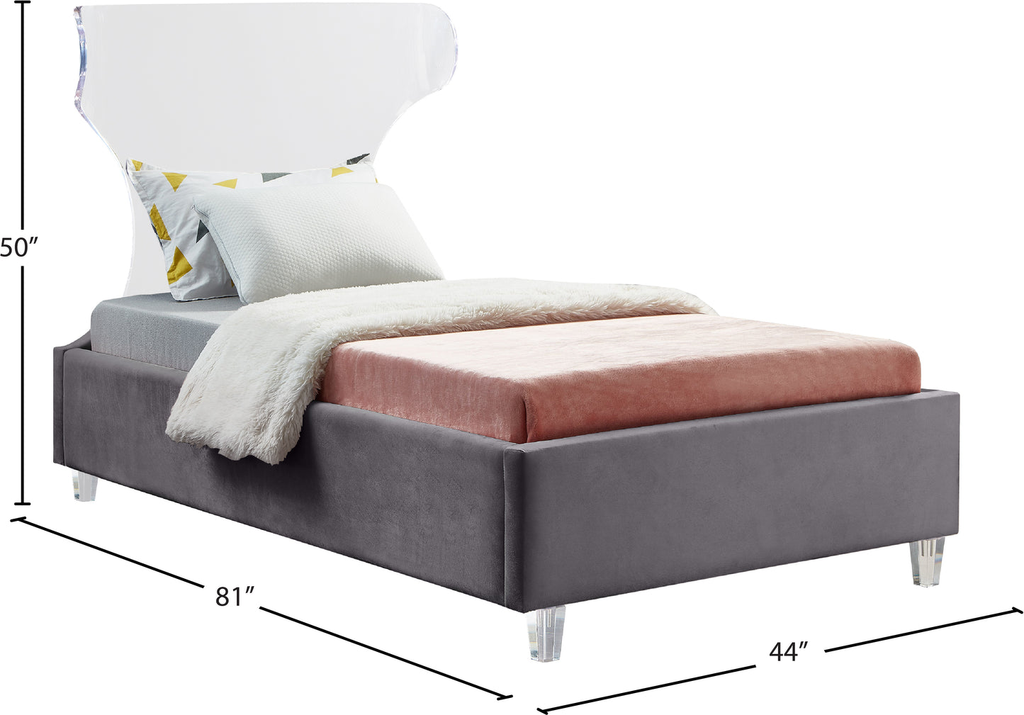 oxford grey velvet twin bed t