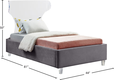 Orla Grey Velvet Upholstered Twin Bed, 1 Piece