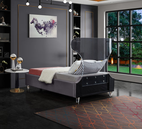Orla Grey Velvet Upholstered Twin Bed, 1 Piece