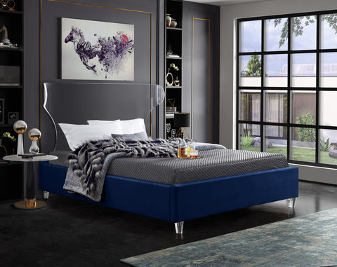 Orla Navy Velvet Upholstered Full Bed, 1 Piece