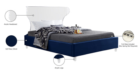 Orla Navy Velvet Upholstered King Bed, 1 Piece
