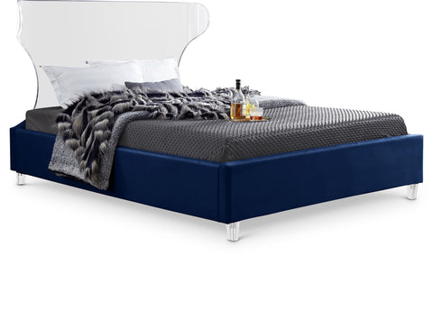 Orla Navy Velvet Upholstered King Bed, 1 Piece