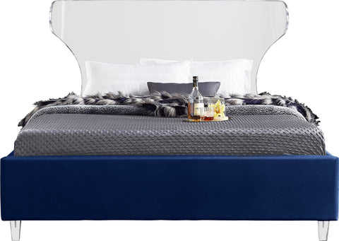 Orla Navy Velvet Upholstered King Bed, 1 Piece