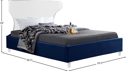 Orla Navy Velvet Upholstered Queen Bed, 1 Piece