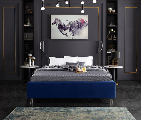 Orla Navy Velvet Upholstered Queen Bed, 1 Piece