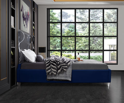Orla Navy Velvet Upholstered Queen Bed, 1 Piece