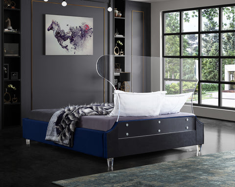 Orla Navy Velvet Upholstered Queen Bed, 1 Piece