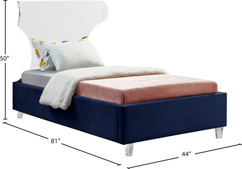 Orla Navy Velvet Upholstered Twin Bed, 1 Piece