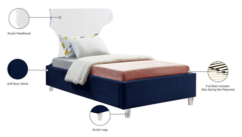 Orla Navy Velvet Upholstered Twin Bed, 1 Piece
